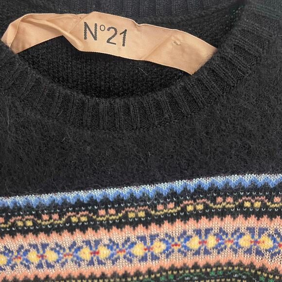 No. 21 Color Block Fair Isle Knit Crewneck Sweater Black Multicolor Womens US 8? - Picture 5 of 7